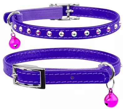 Collar ошейник Waudog Glamour с резинкой и стразами для кошек (22-30 см., Фиолетовый)