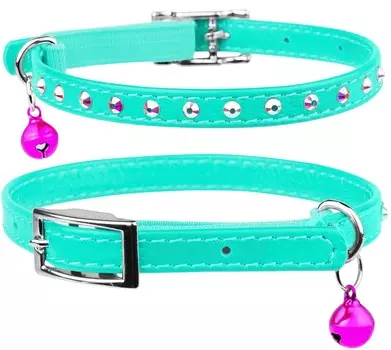 Collar ошейник Waudog Glamour с резинкой и стразами для кошек (22-30 см., Мятный)