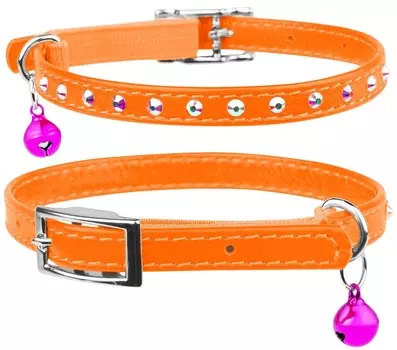 Collar ошейник Waudog Glamour с резинкой и стразами для кошек (22-30 см., Оранжевый)
