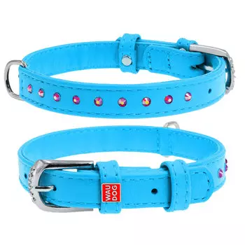 Collar ошейник Waudog Glamour со стразами (18-21 см., Голубой)