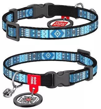 Collar ошейник Waudog Nylon "Этно синий" для кошек (20-30 см.)