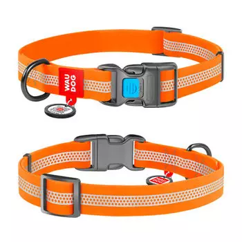 Collar ошейник водостойкий Waudog Waterproof светоотражающий, пластиковая пряжка (S, Оранжевый)