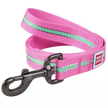 Collar поводок нейлоновый Waudog Nylon, светящийся/светоотражающий (25 мм. х 122 см., Розовый)
