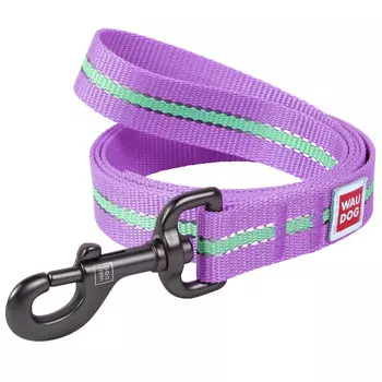 Collar поводок нейлоновый Waudog Nylon, светящийся/светоотражающий (25 мм. х 122 см., Фиолетовый)