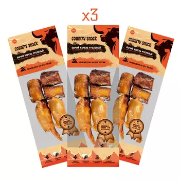 Country snack лакомство "Бычий корень рубленный" для собак (3 упаковки по 60 г.)