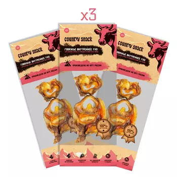 Country snack лакомство "Говяжье внутреннее ухо" для собак (3 упаковки по 40 г.)