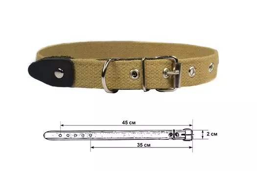 Дарэленд ошейник брезентовый 1 слой Cotton (35-45 см., Хаки)