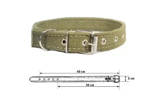 Дарэленд ошейник брезентовый 2 слоя Cotton (35-45 см., Хаки)