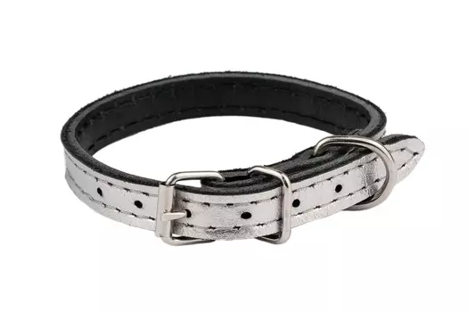 Дарэленд ошейник кожаный простроченный 2х-слойный (17-27 см., Серебряный)