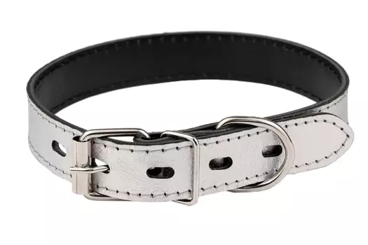Дарэленд ошейник кожаный простроченный 2х-слойный (35-45 см., Серебряный)
