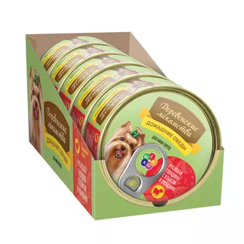 Деревенские лакомства консервы "Домашние обеды говядина с языком и овощами" для собак мини пород (Говядина и язык, 100 г. упаковка 5 шт)