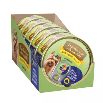 Деревенские лакомства консервы "Домашние обеды кролик с сердечками и морковью" для собак мини пород (Кролик и сердце, 100 г. упаковка 5 шт)