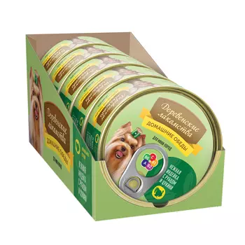 Деревенские лакомства консервы "Домашние обеды нежная индейка с рубцом, цукини" для собак мини пород (Индейка, рубец, 100 г. упаковка 5 шт)