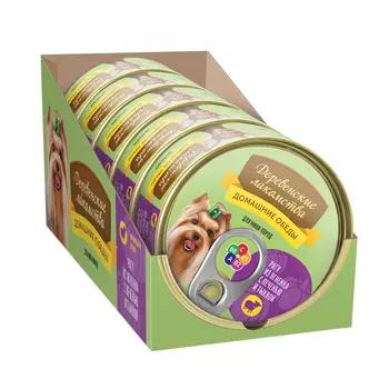 Деревенские лакомства консервы "Домашние обеды ягнёнок с печенью и тыквой" для собак мини пород (Ягненок и печень, 100 г. упаковка 5 шт)