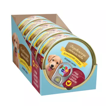 Деревенские лакомства консервы "Домашние обеды сочный цыплёнок с языком и шпинатом" для щенков (Цыпленок и язык, 100 г. упаковка 5 шт)