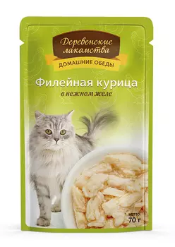 Деревенские лакомства пауч для кошек (кусочки в нежном желе) (Курица, 70 г.)
