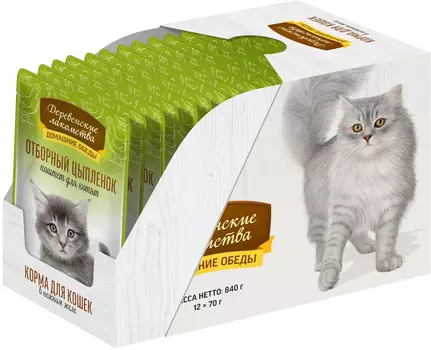 Деревенские лакомства пауч для котят (паштет) (Цыпленок, 70 г. упаковка 12 шт)