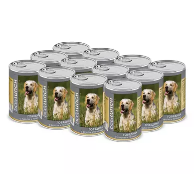 Дог Ланч консервы для собак (Говядина, рубец и печень, 410 г. упаковка 12 шт)