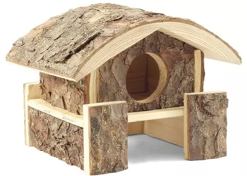 Домик Гамма на помосте для мелких животных из неокоренного дерева