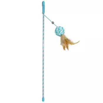 DUVO+ игрушка для кошек дразнилка Удочка с шариком и перьями (41 см., Голубая)
