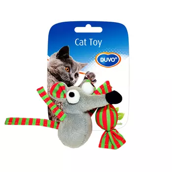 DUVO+ игрушка для кошек мягкая с кошачьей мятой Мышка с конфетой (Серая)