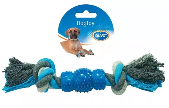 DUVO+ игрушка для собак веревочная с резиновым центром Кость (23 см., Синяя)