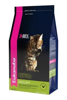 Eukanuba Cat Hairball Control для домашних кошек (Домашняя птица, 400 гр.)