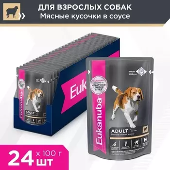 Eukanuba Dog пауч для взрослых собак (кусочки в соусе) (Ягненок, 100 г. упаковка 24 шт)