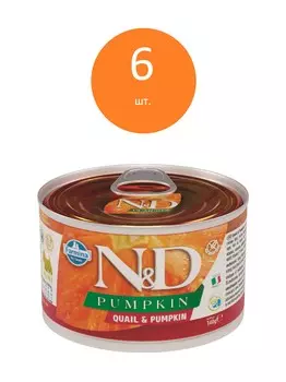 Farmina N&D Dog Pumpkin Adult Mini консервы для взрослых собак мелких пород (Перепел и тыква, 140 г. упаковка 6 шт)