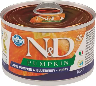 Farmina N&D Dog Pumpkin Puppy Mini консервы для щенков мелких пород (Ягненок, тыква и черника, 140 г.)