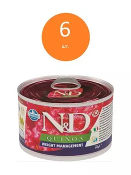 Farmina N&D Dog Quinoa Wet Food Weight Management Mini консервы для собак для контроля веса (Ягненок, 140 г. упаковка 6 шт)
