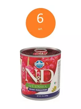 Farmina N&D Dog Quinoa Wet Food Weight Management консервы для собак для контроля веса (Ягненок, 285 г. упаковка 6 шт)