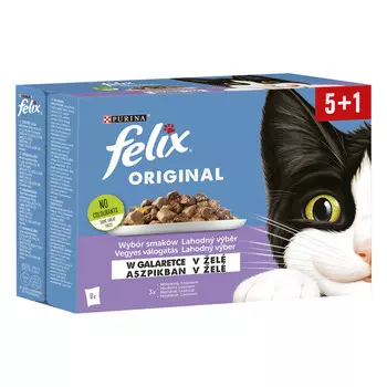 Felix Двойная вкуснятина мультипак для кошек микс вкусов мясо и рыба (Ассорти, 85г, (5+1))