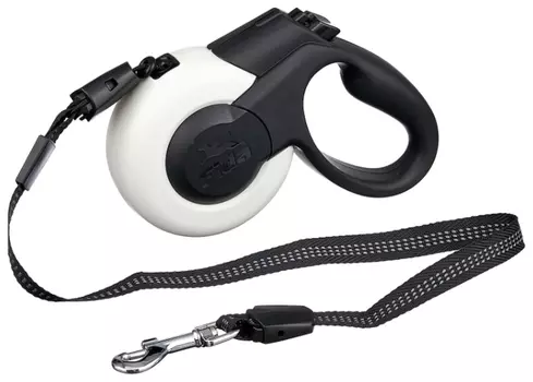 Fida Mars рулетка для собак до 15 кг (5 м трос) (Бело-черная)
