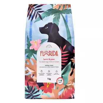 Florida сухой корм для взрослых собак средних пород (Ягненок и груша, 1 кг.)