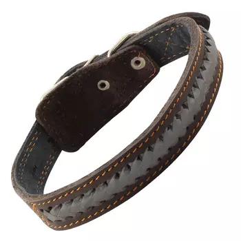 Гамма ошейник кожаный двойной "Коса со светоотражающими элементами" (43 см.)