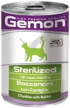 Gemon Cat Sterilized консервы для стерилизованных кошек (кусочки) (Кролик, 415 г.)