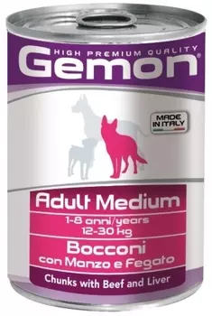 Gemon Dog Medium консервы для собак средних пород (кусочки) (Говядина и печень, 415 г.)