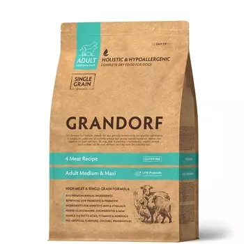 Grandorf 4 Meat & Rice Adult корм для взрослых собак средних и крупных пород (Мясное ассорти, 10 кг.)