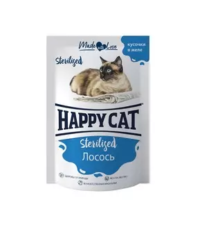 Happy Cat пауч для стерилизованных кошек (кусочки в желе) (Лосось, 85 г.)