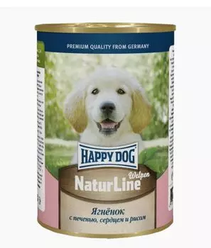 Happy Dog консервы для щенков и юниоров (Ягненок с печень, сердцем и рисом, 410 г.)