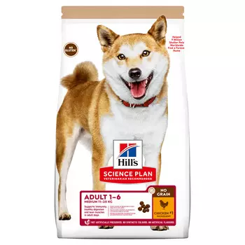 Hill's Science Plan No Grain беззлаковый сухой корм для взрослых собак средних пород (Курица, 12 кг.)