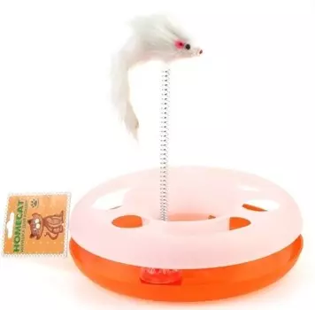 HOMECAT игрушка для кошек трек пластиковый с мячиком и мышкой на пружине (24 х 8 см.)