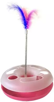HOMECAT игрушка для кошек трек пластиковый с мячиком и перьями на пружине (24 х 7 см.)