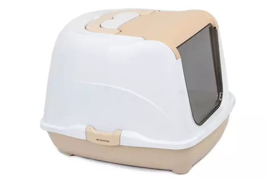 HOMECAT туалет для кошек закрытый с дверцей (50 х 38 х 37 см.Бежево-серый)