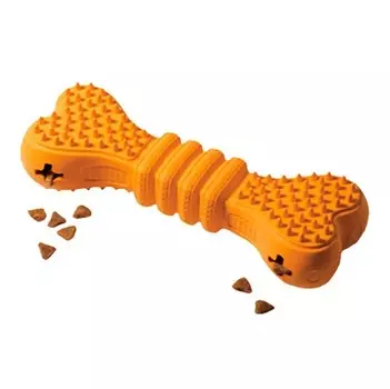 HOMEPET silver series игрушка для собак косточка для чистки зубов с отверстиями для лакомств (17 см., Оранжевая)