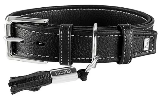 Hunter ошейник кожаный Cannes (29 - 37 см., Черный)