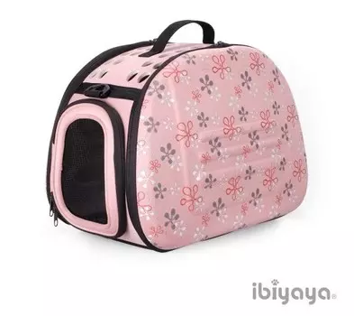 Ibiyaya складная сумка - переноска бледно розовая в цветочек для собак и кошек до 6 кг (46 х 32 х 30 см.)