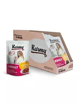 Karmy Adult пауч для взрослых кошек (кусочки в желе) (Курица, 80 г. упаковка 12 шт)