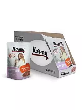 Karmy Kitten пауч для котят, беременных и кормящих кошек (кусочки в соусе) (Телятина, 80 г. упаковка 12 шт)